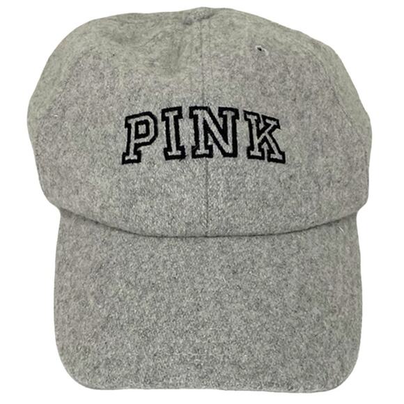 Victoria's Secret PINK Baseball Hat Gray Wool Blend PINK Logo and Dog - Picture 1 of 7